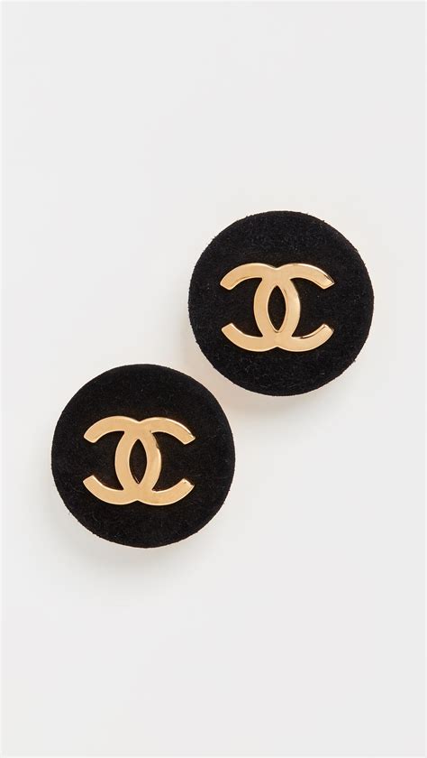 chanel black velvet cc round stone clip earrings|antique Chanel earrings.